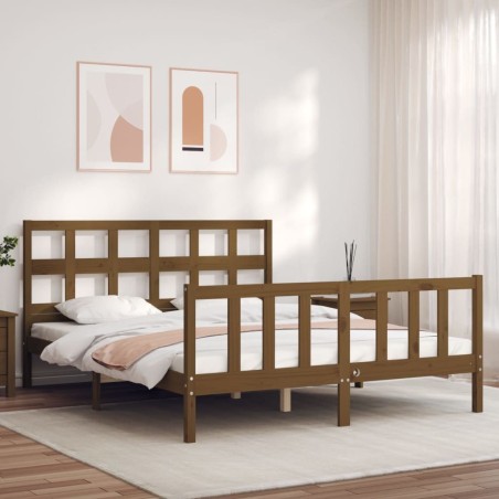 Cadre de lit sans matelas marron miel bois massif 