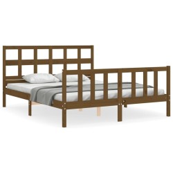 Cadre de lit sans matelas marron miel bois massif 