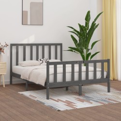 Cadre de lit sans matelas gris 150x200 cm bois massif 