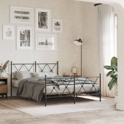 Cadre de lit métal sans matelas avec pied de lit noir 140x190cm 
