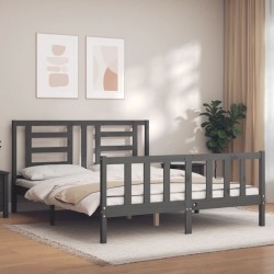 Cadre de lit sans matelas gris bois de pin massif 