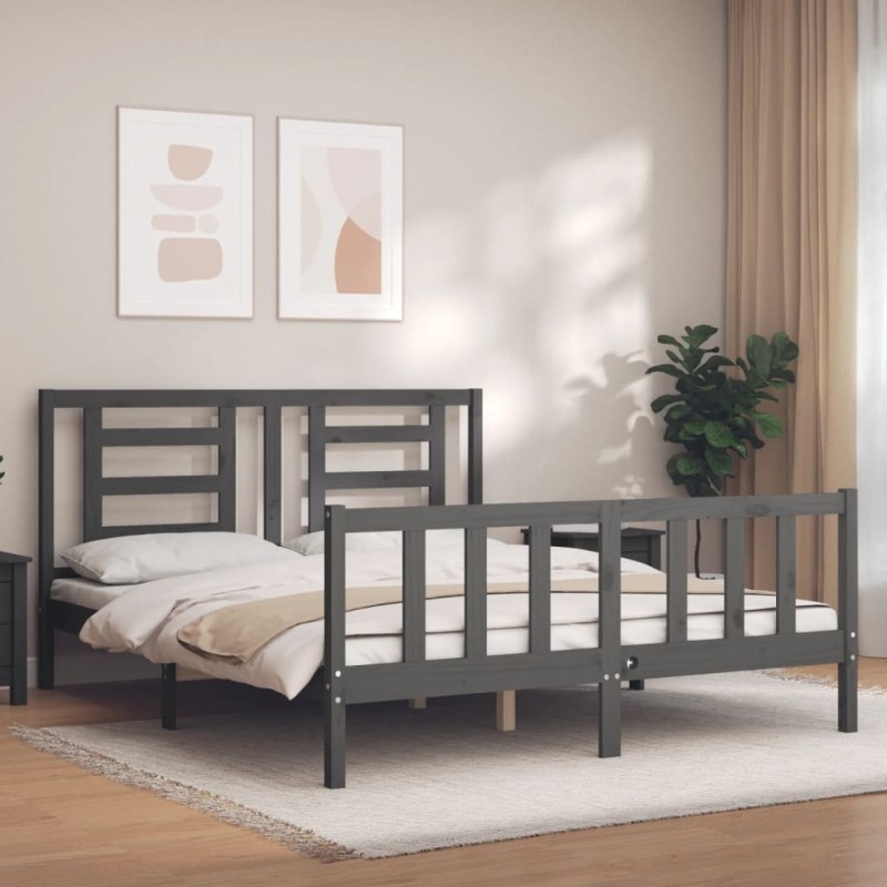 Cadre de lit sans matelas gris bois de pin massif 