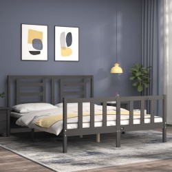 Cadre de lit sans matelas gris bois de pin massif 