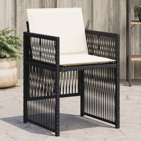 Chaises de jardin lot de 4 avec coussins noir résine tressée 