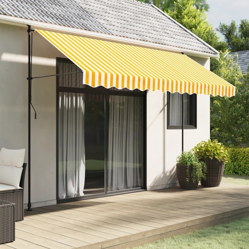 Tissu de remplacement de cantonnière d’auvent jaune blanc 3,5 m 