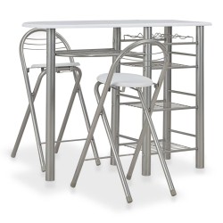 Ensemble de bar avec étagères 3 pcs Bois et acier Blanc 
