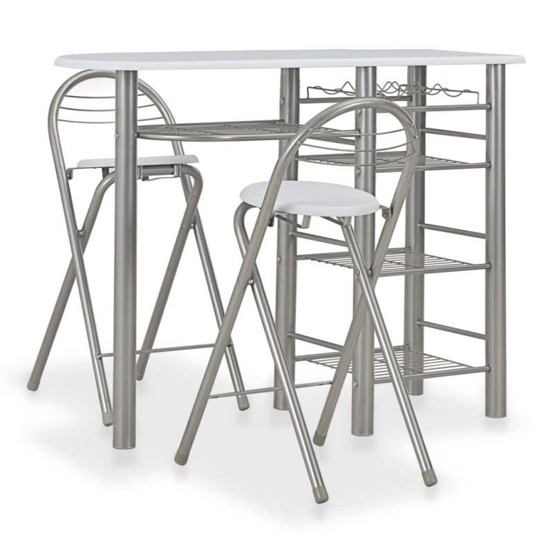 Ensemble de bar avec étagères 3 pcs Bois et acier Blanc 