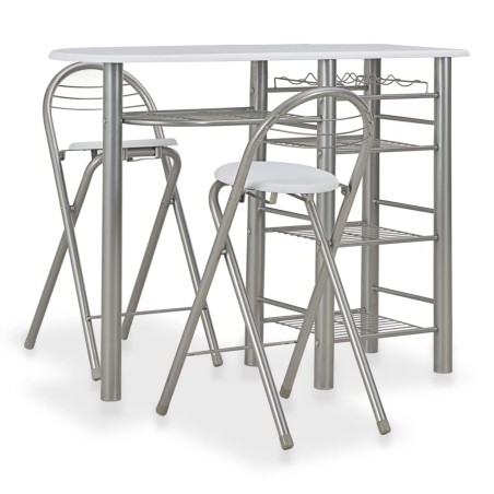 Ensemble de bar avec étagères 3 pcs Bois et acier Blanc 