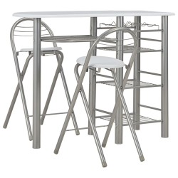 Ensemble de bar avec étagères 3 pcs Bois et acier Blanc 