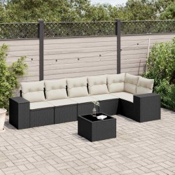 Salon de jardin 7 pcs avec coussins noir résine tressée 