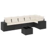 Salon de jardin 7 pcs avec coussins noir résine tressée 