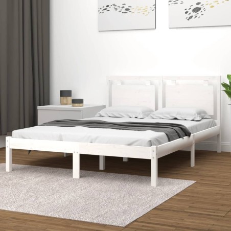 Cadre de lit sans matelas blanc 150x200 cm bois massif 