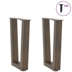 Pieds de table basse en forme de V, 2 pièces, acier naturel, 38 x (42-43,3) cm 
