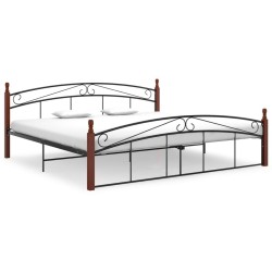 Cadre de lit sans matelas noir métal bois chêne 200x200 cm 