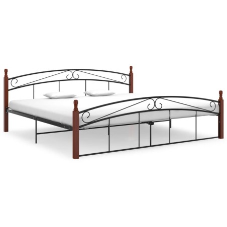Cadre de lit sans matelas noir métal bois chêne 200x200 cm 