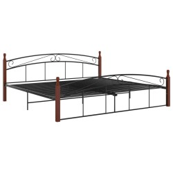 Cadre de lit sans matelas noir métal bois chêne 200x200 cm 