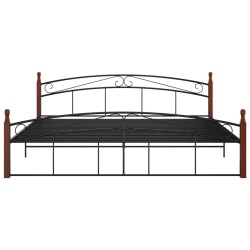 Cadre de lit sans matelas noir métal bois chêne 200x200 cm 