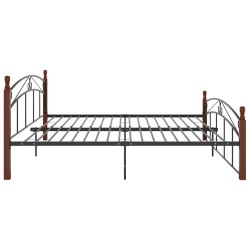 Cadre de lit sans matelas noir métal bois chêne 200x200 cm 
