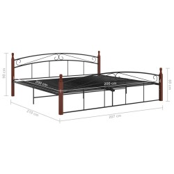 Cadre de lit sans matelas noir métal bois chêne 200x200 cm 