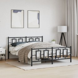 Cadre de lit métal sans matelas avec pied de lit noir 160x200cm 
