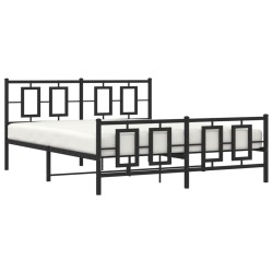 Cadre de lit métal sans matelas avec pied de lit noir 160x200cm 