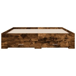 Cadre de lit avec tiroirs sans matelas chêne fumé 160x200 cm 