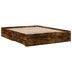 Cadre de lit avec tiroirs sans matelas chêne fumé 160x200 cm 
