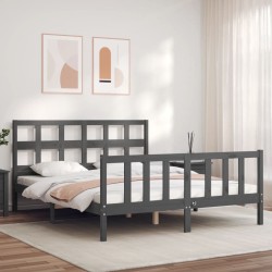 Cadre de lit sans matelas gris bois de pin massif 