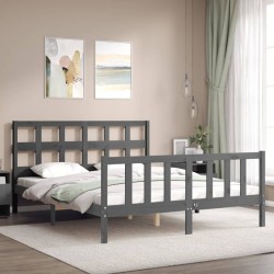 Cadre de lit sans matelas gris bois de pin massif 