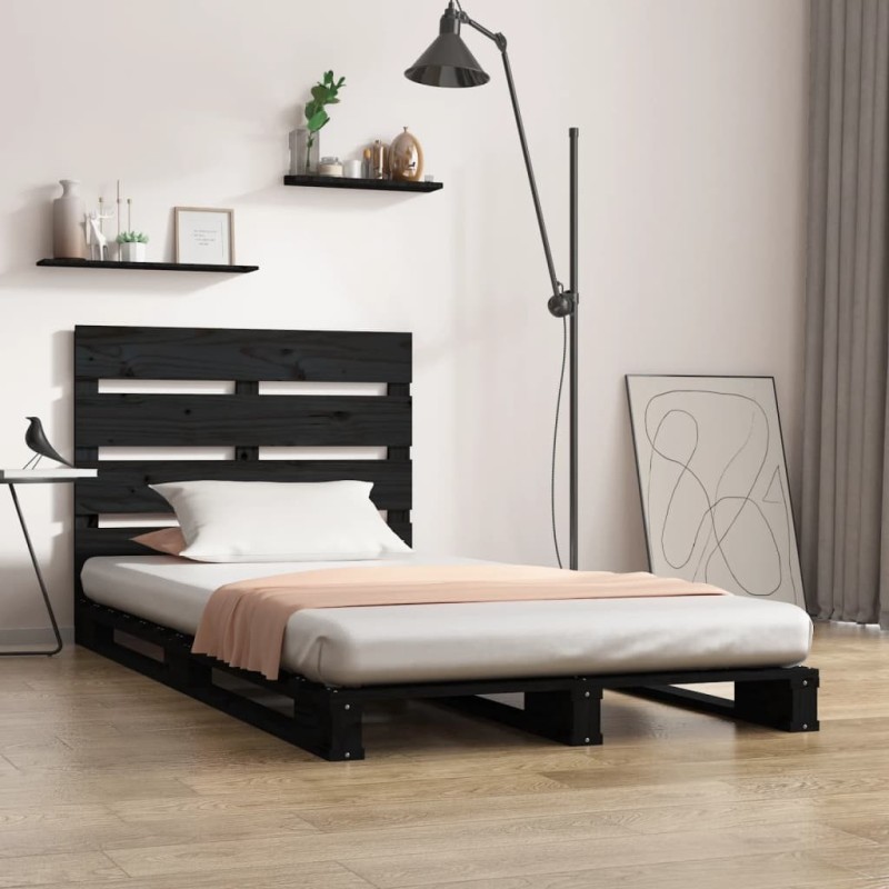 Cadre de lit sans matelas noir 75x190 cm bois de pin massif 