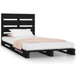 Cadre de lit sans matelas noir 75x190 cm bois de pin massif 