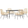 Ensemble à manger jardin coussins 5pcs marron poly rotin verre 