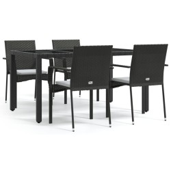 Ensemble à manger de jardin coussins 5pcs Noir Résine tressée 
