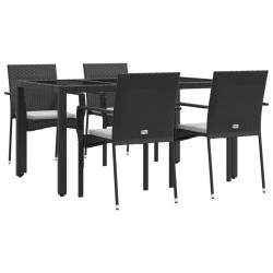 Ensemble à manger de jardin coussins 5pcs Noir Résine tressée 