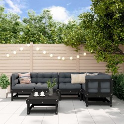 Salon de jardin 6 pcs Noir Bois de pin massif 