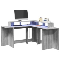 Bureau et lumières LED sonoma gris 152x152x91cm bois ingénierie 