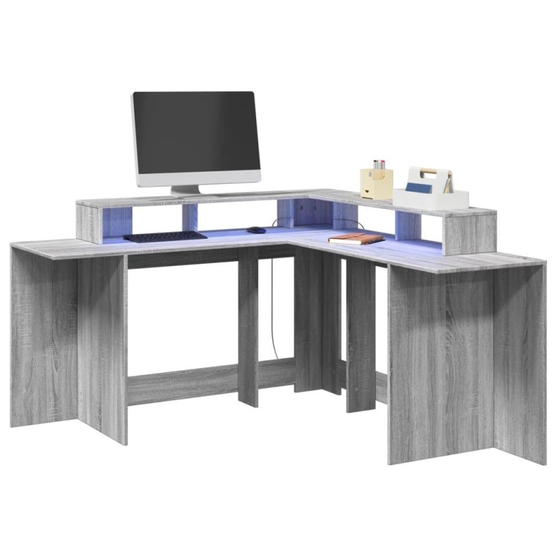 Bureau et lumières LED sonoma gris 152x152x91cm bois ingénierie 