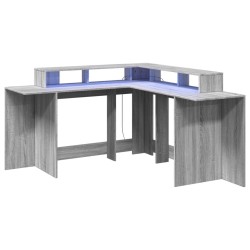 Bureau et lumières LED sonoma gris 152x152x91cm bois ingénierie 