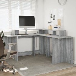 Bureau et lumières LED sonoma gris 152x152x91cm bois ingénierie 