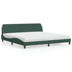 Lit avec matelas vert foncé 200x200 cm velours 