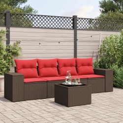 Salon de jardin avec coussins 5 pcs marron résine tressée 