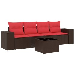 Salon de jardin avec coussins 5 pcs marron résine tressée 