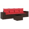 Salon de jardin avec coussins 5 pcs marron résine tressée 