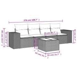 Salon de jardin avec coussins 5 pcs marron résine tressée 