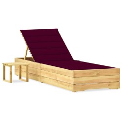 Chaise longue de jardin avec table et coussin Pin imprégné 