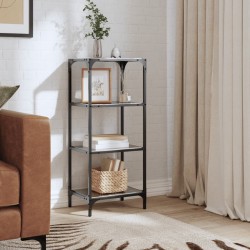 Étagère de rangement avec dessus en verre noir 40x30x95cm acier 