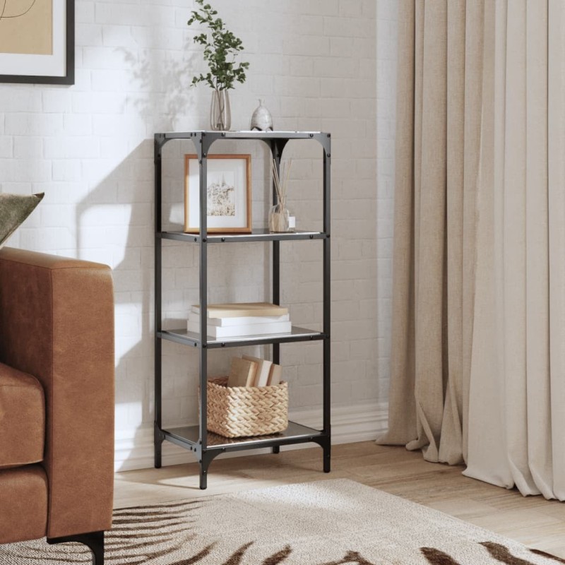 Étagère de rangement avec dessus en verre noir 40x30x95cm acier Étagère de rangement avec dessus en verre noir 40x30x95cm acier