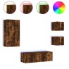 Meuble TV muraux 4 pcs avec lumières LED chêne fumé 