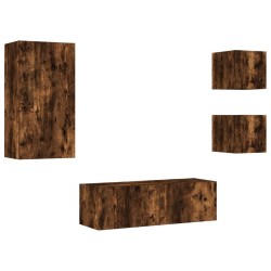 Meuble TV muraux 4 pcs avec lumières LED chêne fumé 