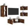 Meuble TV muraux 4 pcs avec lumières LED chêne fumé 